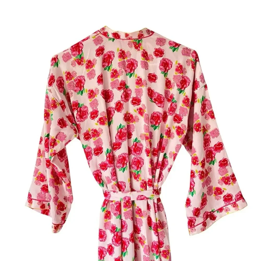 Natori Neiman Marcus Vintage Cabbage Rose Pink Robe size XS - Picture 7 of 9